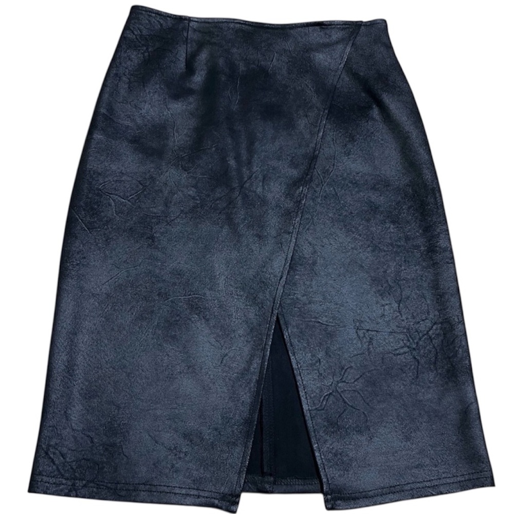 Free People Skirt Womens Medium Black Faux Suede Wrap Style Front Slit Pencil